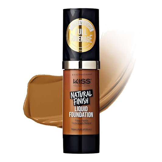 Kiss New York Professional Liquid Foundation - Lightweight and Hydrating Formula, Natural Finish, Control Shine, Cover Pores, Medium to Full Coverage, Green Tea Extract (Cappuccino)-VeraVaultWomen