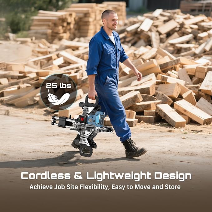 SEESII Sliding Compound Miter Saw: Cordless Power Miter Saw with Laser Guide 8-Inch, 2 * 5000 mAh Batteries, Single Bevel 45°, 24T TCT Blade, Max Cut 2.5×12-inch, Ideal for DIY & Woodworking