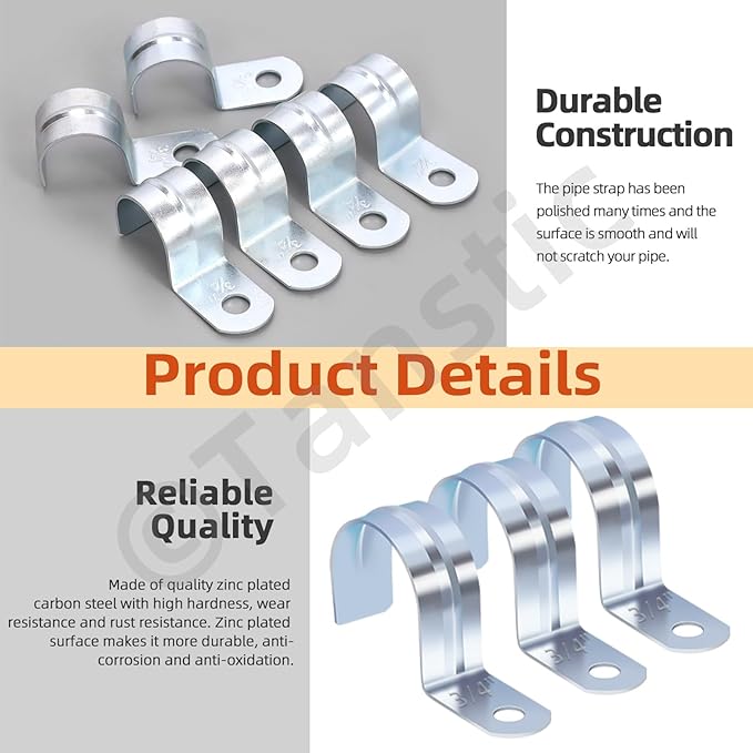 Tanstic 30Pcs 3/4 Inch EMT Pipe Strap Zinc Plated Steel One Hole Strap Conduit Clamp Rigid Pipe Strap for Pipe Fixing