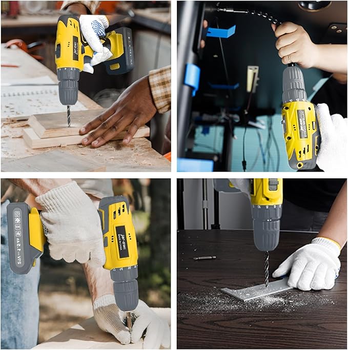 Jar-Owl 21V Cordless Drill Set, 0-1350RMP Variable Speed,350 in-lb Torque,10MM 3/8'' Keyless Chuck, 18+1 Clutch, 1.5Ah Li-Ion Battery & Charger for Home Tool Kit - Black & Yellow