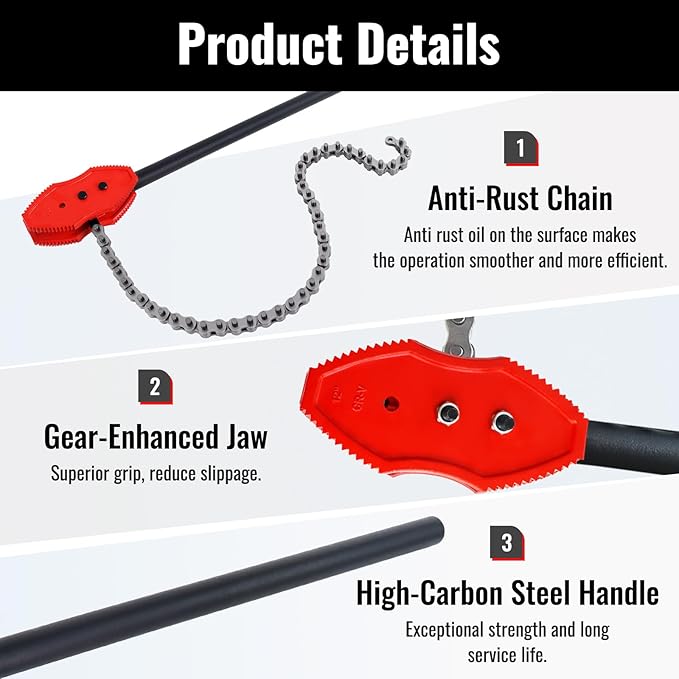 YHK Chain Pipe Wrench, 64” Heavy Duty Chain Tongs with 64" Chain Length, Heavy-Duty Chain Wrench for Pipe Installation, Repair, and Maintenance, Fit for 2"-12" Pipe Diameters