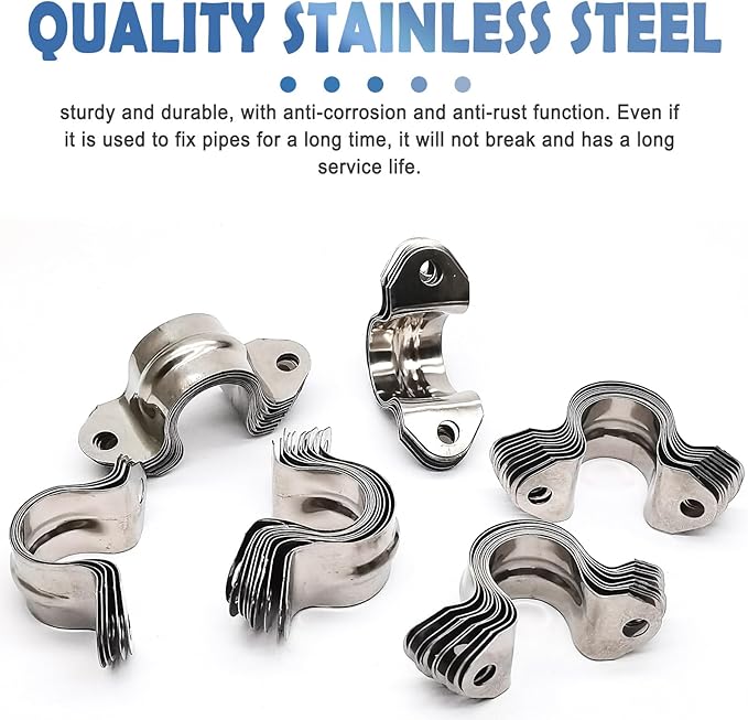 1/2inch Rigid Pipe Strap Clamp, Two Hole Strap,U Bracket Tube Clip, Stainless Steel Heavy Duty Pipe Fasten Holder, 50Pcs (20mm)