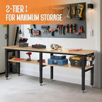SPECRAFT Adjustable 2-Tier Workbench with 4 AC Outlet and 2 USB Ports Power Outlets, 2000 Lbs Capacity Heavy Duty Workbench, Rubber Wood Top for Garage, Workshop, Office（96x20in）