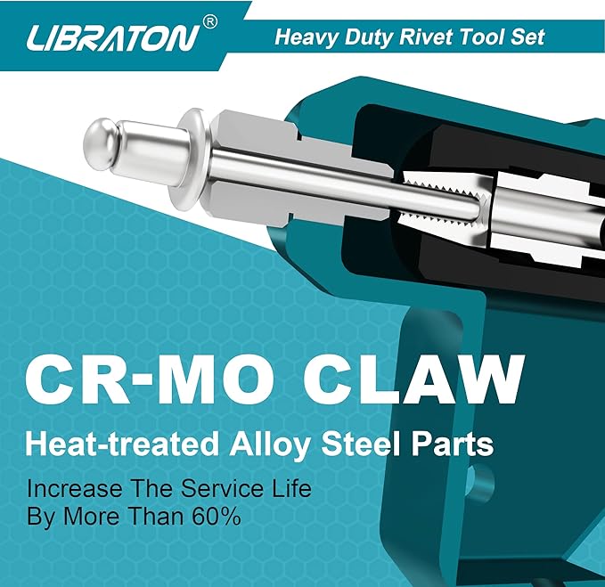 Libraton Heavy Duty Rivet Gun, Pop Rivet Gun Set, Professional Hand Riveter, Manual Riveting Tool with 110Pcs Rivets and 4 Interchangeable Heads, for Metal, Wood and Plastic
