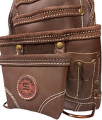 Supreme Leather Tool Pouch for Construction Carpenter Tool Bag Electrician's Pouch | 10 Pockets 2 Stainless Steel Hammer Holders Top Grain Leather Bag