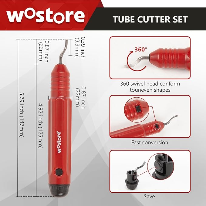 Wostore Tube Cutter Set Heavy Duty Pipe Cutter 3/16-2 Inch (5-50mm) O.D.tubing, Mini Tube Cutter 1/8 to 7/8 Inch (3-22mm), Deburring Tool For Copper, Aluminum, PVC Pipes