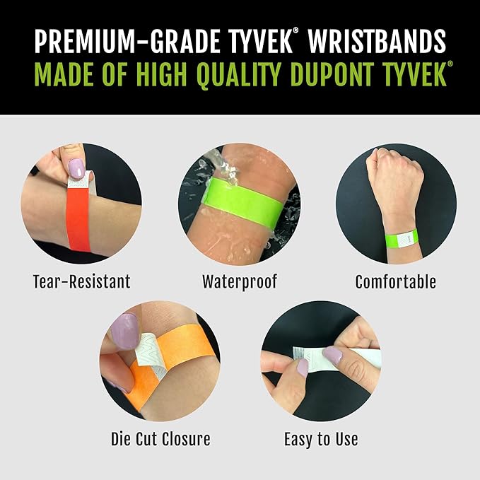 10,000 WristCo Purple Tyvek Wristbands for Events - ¾” x 10” - Waterproof Recyclable Comfortable Tear Resistant Paper Bracelets Wrist Bands for Concerts Festivals Admission Party Tours