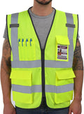 Dib Safety Reflective Vest Mesh, High Visibility Vest with Pockets and Zipper, Construction Work Vest ANSI Class 2, Yellow Mesh 4XL