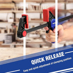 WORKPRO 6" Bar Clamps for Woodworking, One-Handed Clamp/Spreader, Light Duty Wood Clamps Set, Quick-Change F Clamps with 150LBS Load Limit, 4 Pack