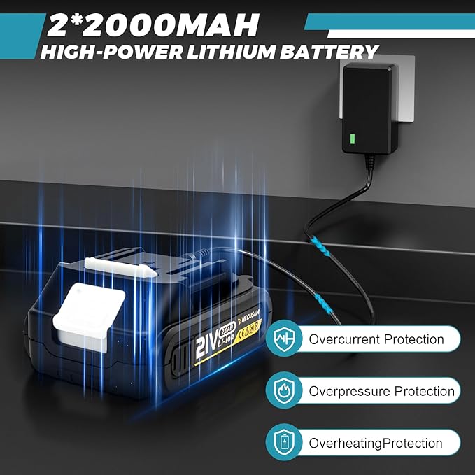 Impact Driver Kit,21V Max Torque 3095 In-lbs(350 N.m) Cordless Impact Driver Set with Two 2.0 Ah Battery, 1/4" Hex Chuck Power Impact Drill, 0-4000 RPM Variable Speed,10Pcs Bits,Toolboxes