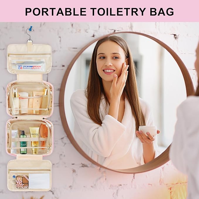 TOPEAST 2025 Graduation Gifts for Her - Hanging Toiletry Bag for Women, Travel Toiletry Bag Makeup Bag, Personalized Travel Essentials for Women - Letter G, Pink