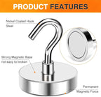 MIKEDE Strong Magnetic Hooks, 110Lbs Heavy Duty Magnetic Hooks for Cruise Cabin, Neodymium Earth Magnets with Hooks for Hanging, Super Metal Industrial Magnetic Hanger for Grill, Cruise, Storage