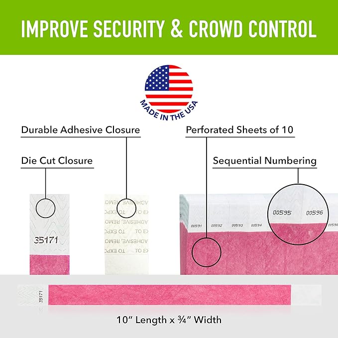 1,000 WristCo Cranberry Tyvek Wristbands for Events - Comfortable Tear Resistant Paper Bracelets ID Wrist Bands for Concerts Festivals Admission Party Identification