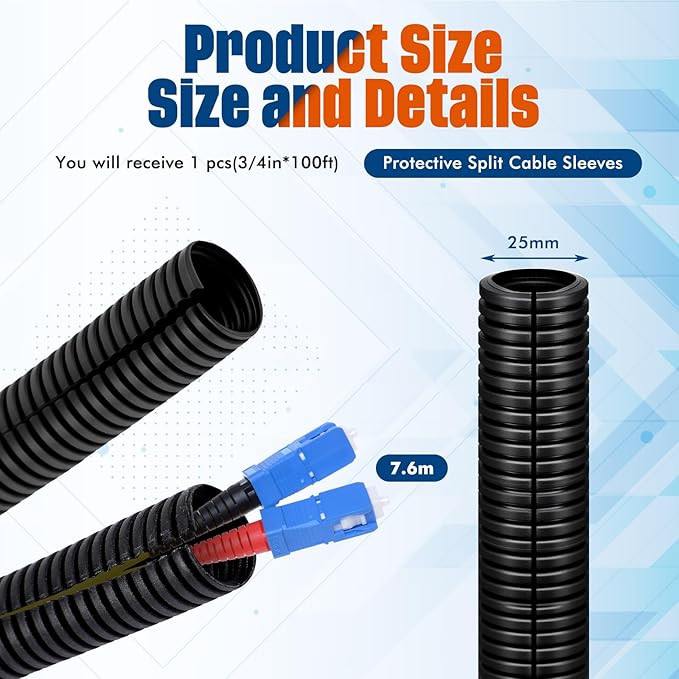Sasylvia 3/4" x 100 ft Split Wire Loom Tubing Automotive Wire Loom Assortment Split Cable Sleeves Bulk Flexible Electrical Conduit Protective Kit