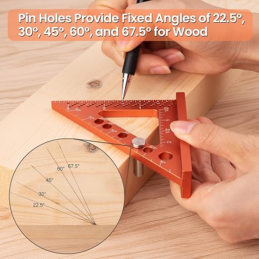 Neitra Small Square Ruler with Fixed Angle Pin, Accurate Compact Aluminum Alloy Mini Squares with Laser Etched Markings, Includes a Mechanical Pencil for Carpenter Woodworking Furniture Projects