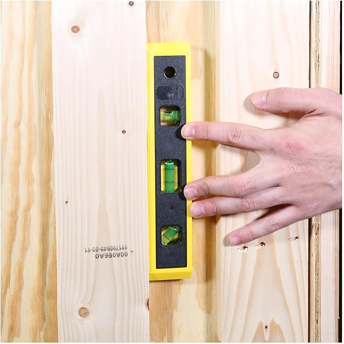 Mayes 10791 Torpedo Level 9", Compact Level Tool for Curved and Flat Surfaces, 3 High-Visibility Small Level Vials with V-Groove Edge, Leveling Tool Made in USA