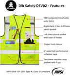 Dib Safety Vest Reflective ANSI Class 2, High Visibility Vest with Pockets and Zipper, Construction Work Vest Hi Vis Yellow 3XL