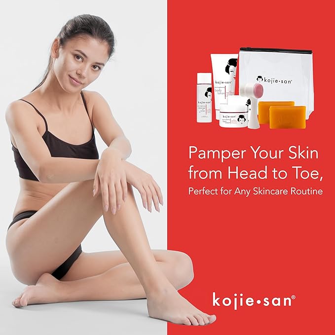 Kojie San Face & Body Complete Brightening Mini Set - 65 Gram x 2 Bars Soap, Body Lotion, Face Cream, and Facial Cleansing Brush-VeraVaultWomen
