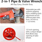 10" Double-Ended Valve Wrench for Refinery Pipes; 1/8" - 1 1/2" Heavy-Duty Adjustable Pipe Wrench; 1/2" Opening Valve Wheel Wrenches (10 INCH)