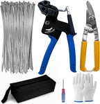 Metal Zip Ties Tool Gun - Trivd Frol One Hand Operation Metal Cable Tie Gun for Fastening Cutting Stainless Steel Zip Ties, Comes With 100pcs Self-Locking Metal Zip Ties Heavy Duty Outdoor, Scissors