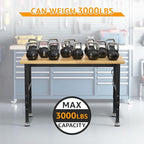 48" Adjustable Workbench,Heavy-Duty Work Table,3000 LBS Load Capacity Hardwood Workstation Outlets with Power Strips and Fixed feet,for Workshop, Garage