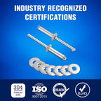 New Age America® 700pcs Blind Pop Rivets & Backup Washers | 3/32" to 1/4" | Silver | 14 Sizes | SAE Size Aluminum Rivets & 304 Stainless Steel Backup Washer | Rivet Kit w Steel Mandrel | Labelled Case
