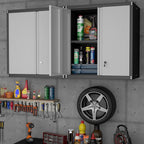 Metal Garage Wall Cabinet, Metal Wall Mounted Storage Cabinets with Lockable Doors and Adjustable Shelves, Floating Tool Cabinet for Garage, Home Office, Kitchen,BlackGrey