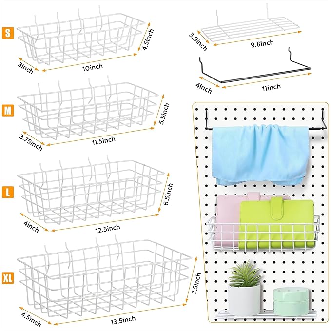 95 Pieces Pegboard Accessories Set Including Pegboard Storage Basket with Hooks Pegboard Cups with Holder Wire Shelf Tissue Storage Box Clothes Board for Garage Storage Craft Workshop (Clear)