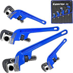 End Pipe Wrench set(8" 10" 14" 18"), Adjustable Cast Iron offset pipe Wrench, Perfect Plumbers Tool for Oil Field, Plumbing, Auto Repair, Construction and Mechanics