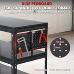 3-Tier Rolling Workbench Heavy Duty Adjustable Metal Tool Work Table with Side Pegboard, Wheels & Push Handle Mobile Workstation for Garage, Warehouse, Kitchen