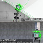 16 Line Laser Level, 4x360° Green Laser Line Self-Leveling Tool, Upgraded IP65 Metal Housing, Lazer Leveler Tool for Construction and Hanging Pictures, 2 Batteries & Remote Control