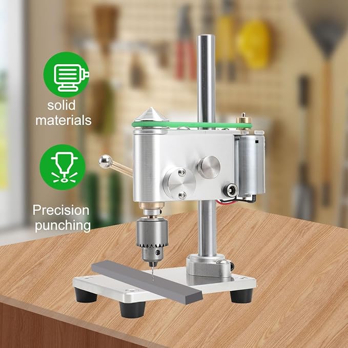 Mini Drill Press, Mini Drilling Machine 0.3-4mm Chuck, Small Bench Drill with Speed Adjustable CNC Machined Drilling Machine for DIY Woodworking Metalwork