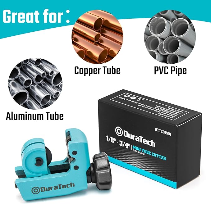 DURATECH Mini Tubing Cutter, for Outer Diameter: 1/8"-3/4"(3-19MM), Copper, Aluminum, Brass And Plastic Tubing Compact Cutter, Replacement Wheel Included