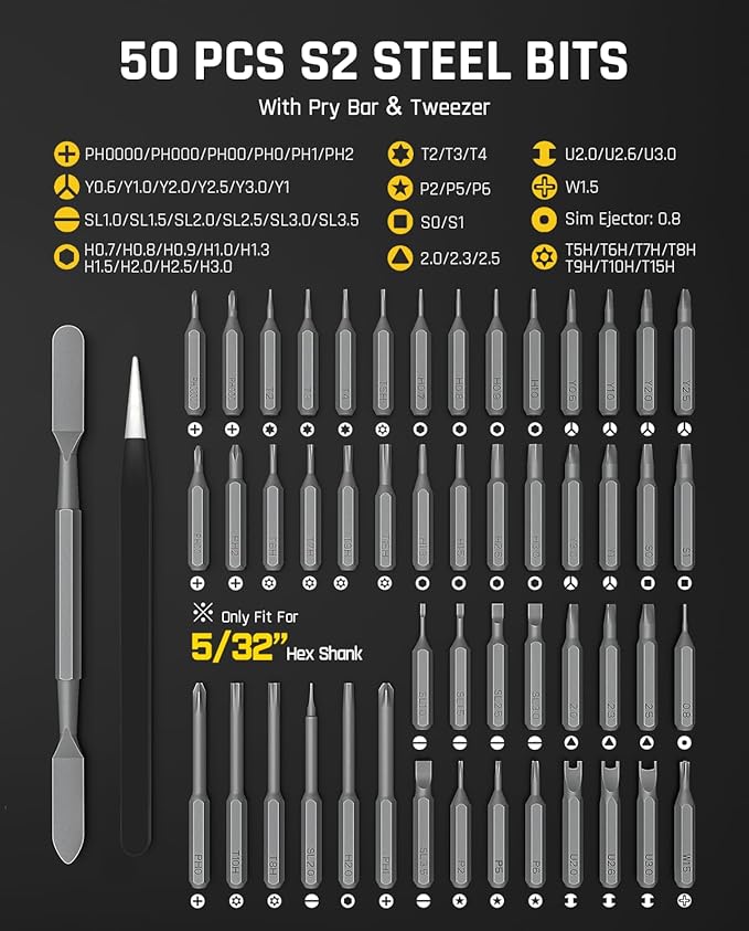 Fanttik E2 Ultra Mini Electric Screwdriver, Cordless Screwdriver, Max 0.6N.m, 50 Magnetic Bits, 5/32'' Hex, Magnetic Storage, Repair Tool for Electronics, Camera, Laptop, and PC Build (White)