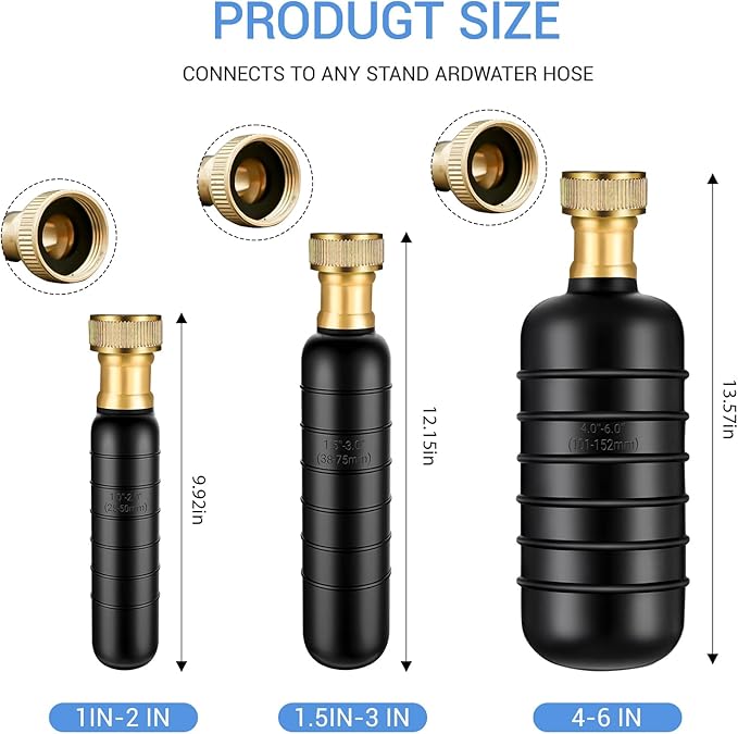 Drain Cleaning Bladder- Fits 1" to 2" Pipes, 3/4" Hose Thread Valve,Ideal for Sinks, Showers, Tubs & Sewer Lines, Rubber, Easy Daily Use, Cold Water Only (3Pc)