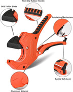 PVC Pipe Cutter with Replacement Blade, Cuts up to 2-1/2”, Heavy Duty Aluminum Ratcheting PVC Cutter Tool for Cutting PVC CPVC PP PEX PPR PE Plastic Pipe Cutter Hose Tube Exhaust Pipe Cutter