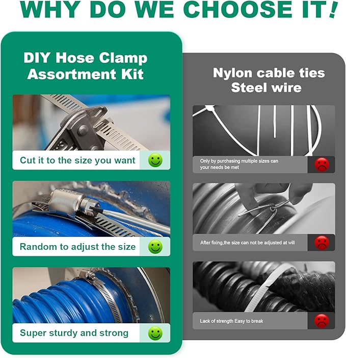 20FT Hose Clamps,304 Stainless Steel Hose Clamp Assortment Kit DIY Metal Strapping with Holes+10 Fasteners,Adjustable Worm Gear Large Hose Clamps Metal Band Screw Clamp Straps for Pipe,Duct,Tube