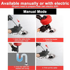 35FT Drain Snake with Drill Attachment, Auto/Manual Plumbing Snake for Kitchen Sink, Shower Clogs, Includes Gloves & Storage Bag