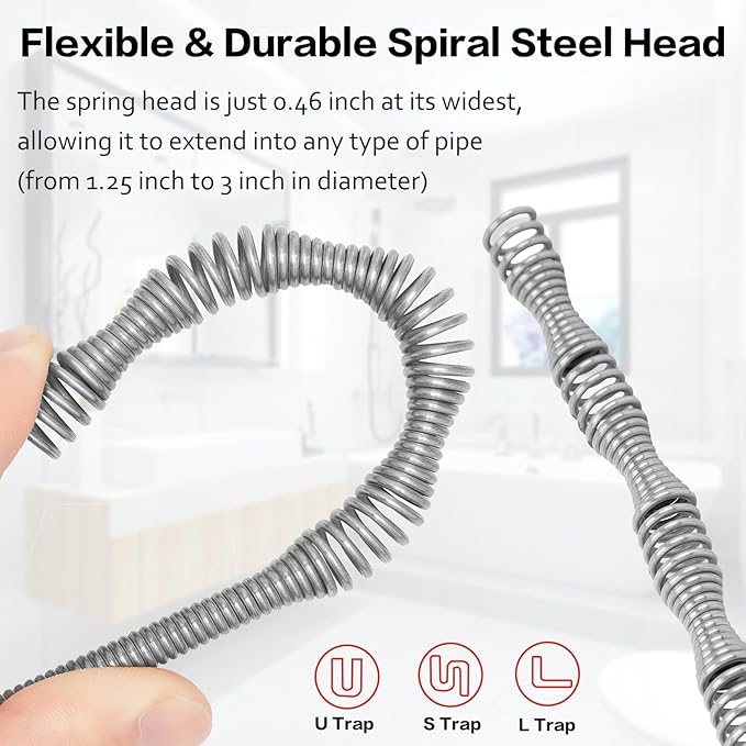 Upgrade Plumbing Snake Drain Auger,25 FT Automatic Retract Drain Snake with Dual Mode,Professinal Drain Clog Remover,Flexible Snake Drain Hair Remover Tool for Bathroom Shower Sink Kitchen
