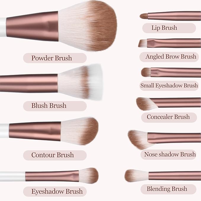 Makeup Brushes Set With Case 10Pcs White Makeup Brush Kit Foundation Eyeshadow Powder Blending Kabuki Eyebrow Eyelash Brushes Cosmetic Brush Travel Kit Gift (White+Brown)-VeraVaultWomen
