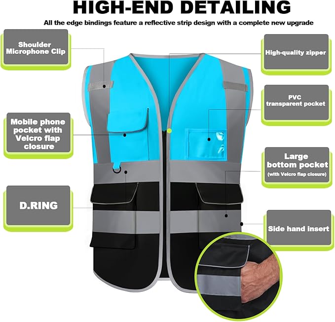 BeautyWill Custom Safety Vest Customized Logo Class 2 High Visibility Reflective Vest with Pockets Construction workwear