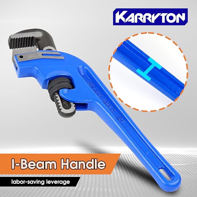 8 Inch End Pipe Wrench, Jaw Opening 1.5"/38mm Adjustable Cast Iron offset Handle Plumbing Wrench, Perfect Plumbers Tool for Oil Field, Plumbing, Auto Repair, Construction and Mechanics