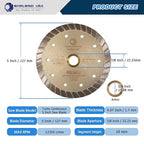 Whirlwind LSC 5 inch Dry or Wet Cutting General Purpose Continuous Turbo Power Saw Diamond Blades for Concrete Masonry Brick Stone(5'' LSC)