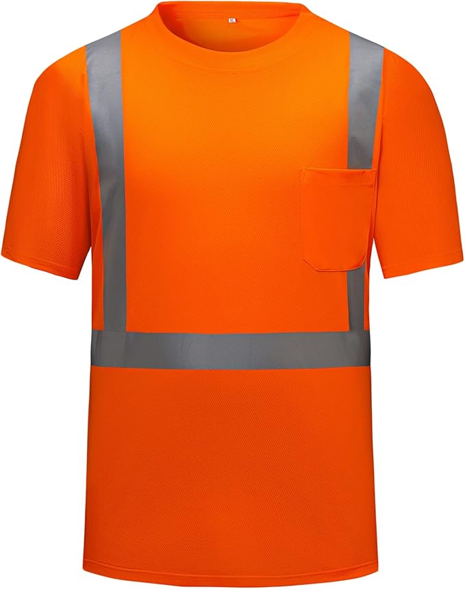 High Visibility Shirts Quick Dry Safety T Shirts with Reflective Strips and Pocket Short Sleeve Mesh Hi Vis Construction Work Class 2 Shirt for Men/Women Orange,3XL