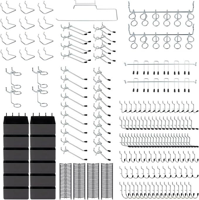 279PCS Metal Pegboard Hooks Organizer Kit for Organizing Various Tools - Heavy Duty 1/4" & 1/8" Pegboard Accessories with Pegboard Bins, Wall Mount Tool Storage for Garage, Workshop & Kitchen