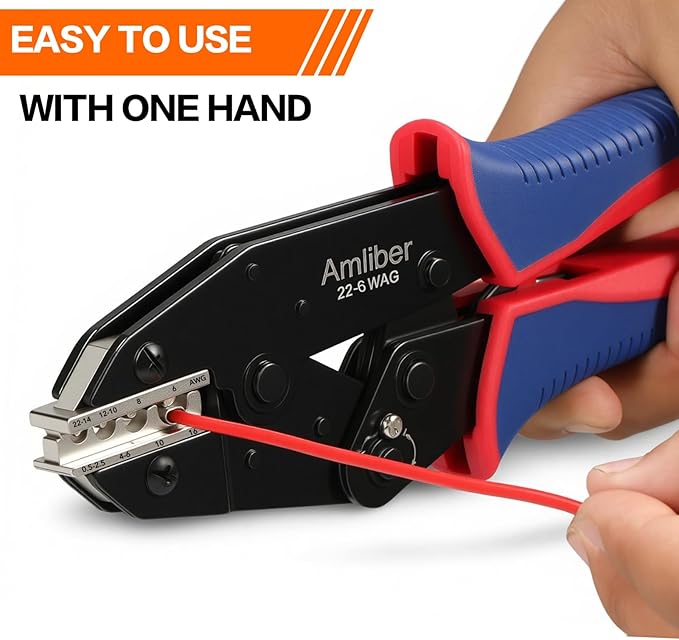 Wire Crimping Tool for Non-Insulated Terminal, AWG 22-6 Ratchet Wire Crimper Tool, Crimping Pliers for Non-Insulated Wire Connector