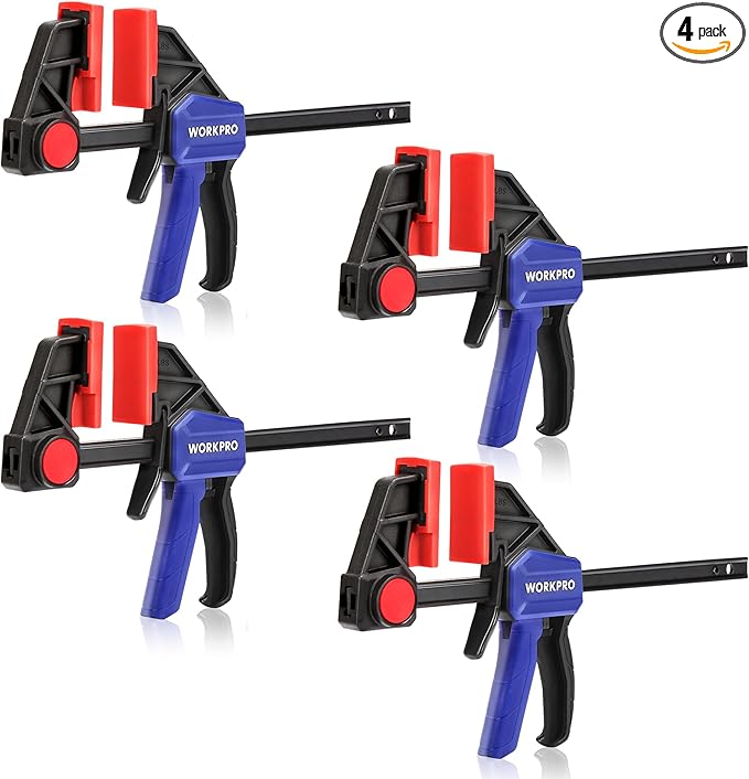 WORKPRO 6" Bar Clamps for Woodworking, One-Handed Clamp/Spreader, Light Duty Wood Clamps Set, Quick-Change F Clamps with 150LBS Load Limit, 4 Pack