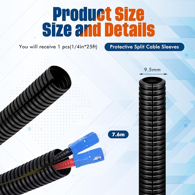 Sasylvia 3/8" x 150 ft Split Wire Loom Tubing Automotive Wire Loom Assortment Split Cable Sleeves Bulk Flexible Electrical Conduit Protective Kit