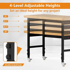 48" Work Bench, Adjustable Height Work Table with Power Outlets and Wheels, 2000 Lbs Capacity Heavy-Duty Hardwood Top Workstation for Garage, Workshop, Office, Home