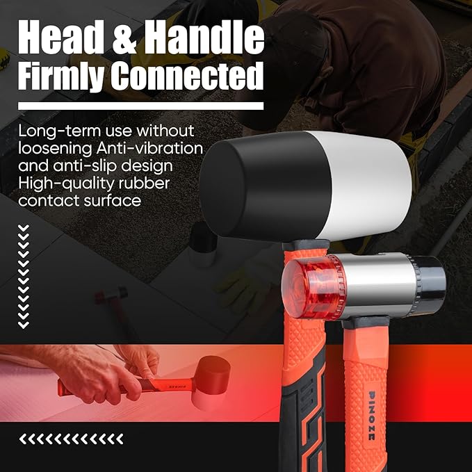 2-Piece Rubber Mallet Hammer Set, 16oz Rubber Hammer & 35mm Double-Faced Soft Mallet with 2pcs Relaceable Heads, Fiberglass Shockproof Cushioned Grip, Damage-Free to Floor, Tile, Crafts